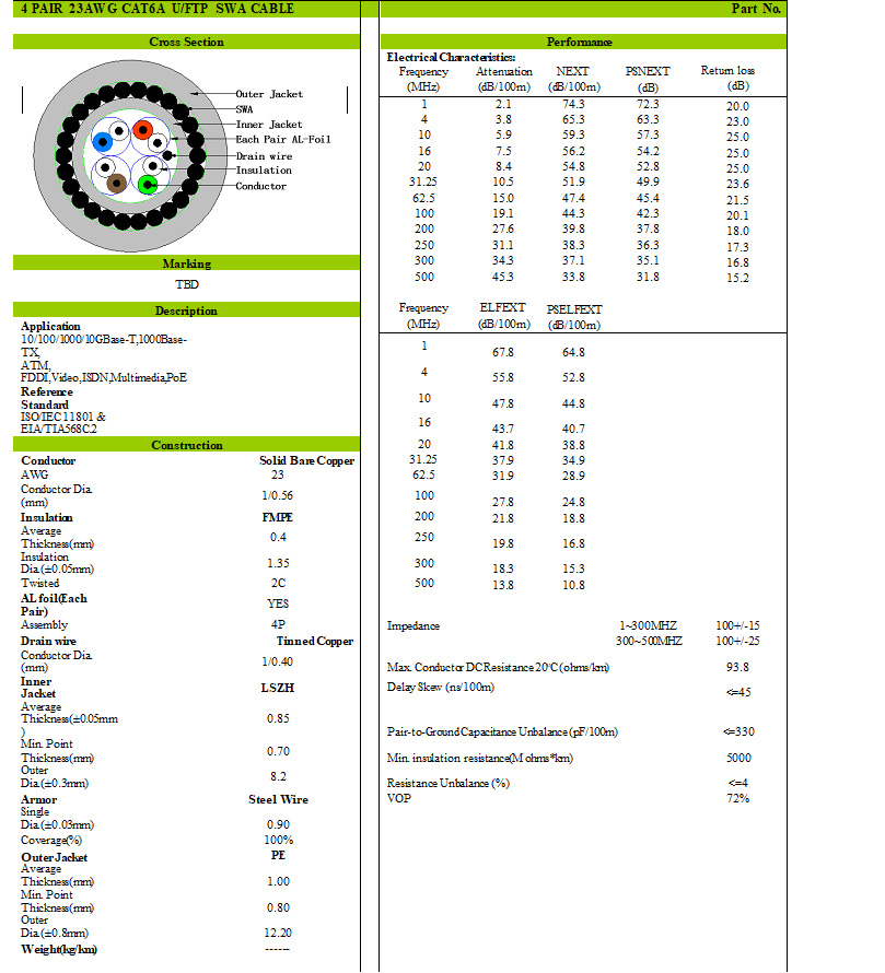 Outdoor Cat6A Cable Armoured DCDI